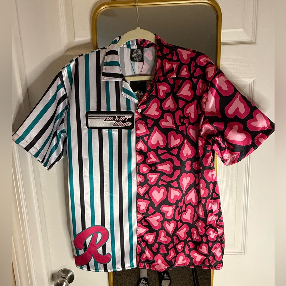 Stylish Men's Half-Striped Half-Heart Pattern Shirt